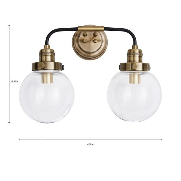 Broden Bathroom 2 Light Wall Light Antique Brass - Image 6