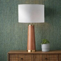 Laurence Tan Leather Brass Table Lamp