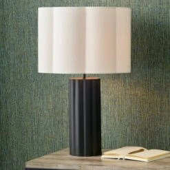 Petula Metal Scallop Table Lamp With Bloom Handloom Scalloped Cylinder Shade